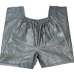 Vtg G.Londo 100% Leather Pants Size L Black Elastic Waist Tapered Leg High Rise‎